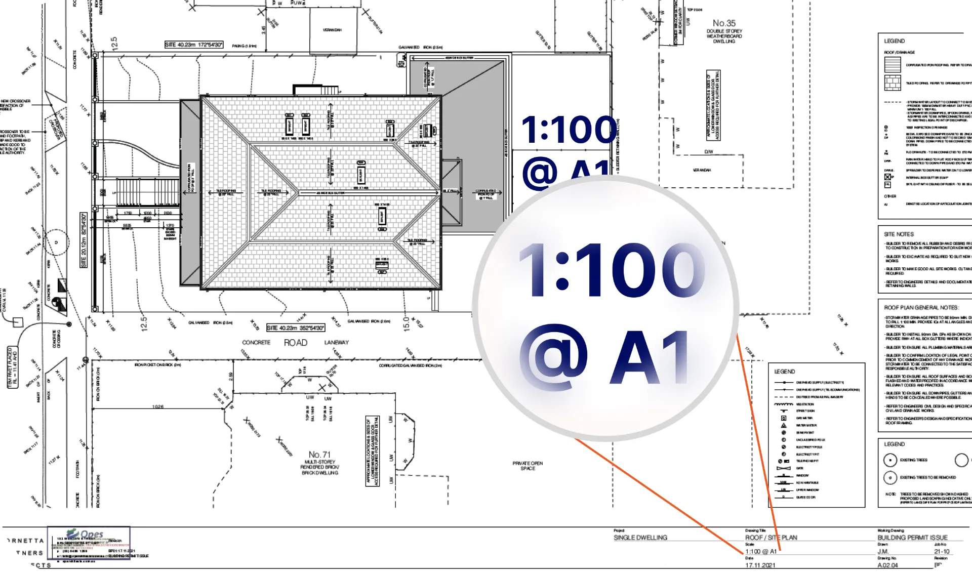 Construction plan with the scale auto-detected at 1:100